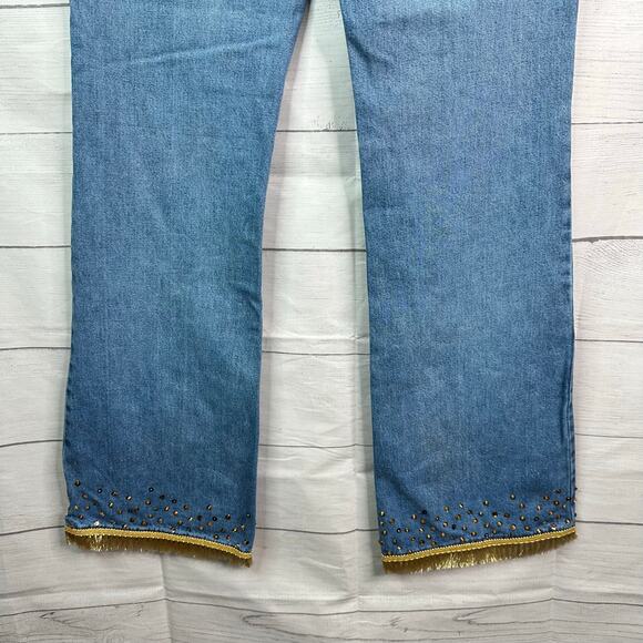 Gap Womens size 6 Flare Vintage Denim Jeans Embellished Fringe Boho Y2K - Picture 6 of 10